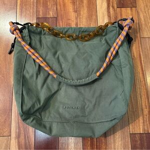 Rotunda Olive Green Shoulder Bag with Orange Accents